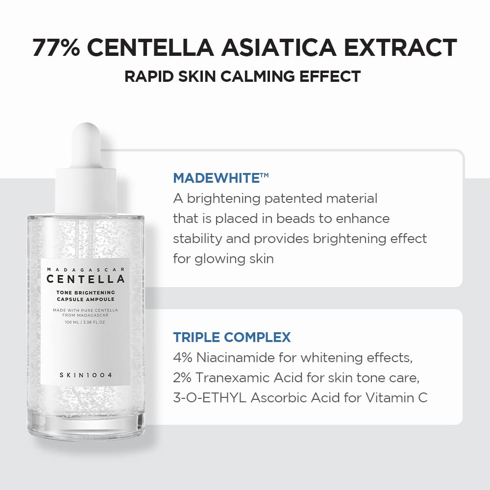 SKIN1004 Madagascar Centella Tone Brightening Capsule Ampoule showcasing hydration benefits.