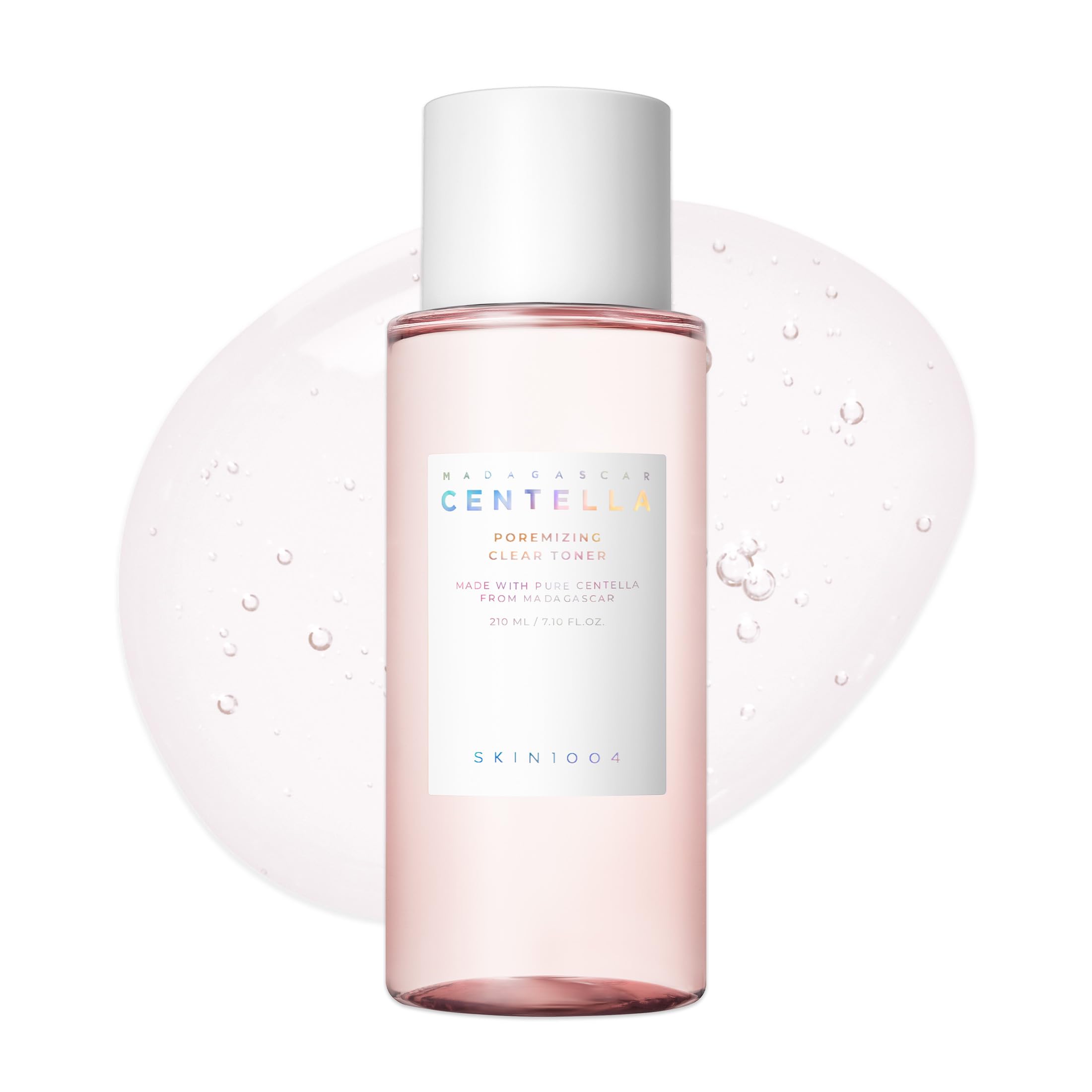 SKIN1004 Poremizing Clear Toner bottle close-up shows balanced skin and shine control.