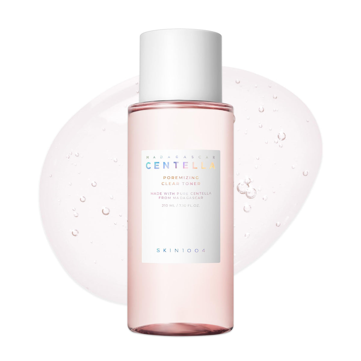 SKIN1004 Poremizing Clear Toner bottle close-up shows balanced skin and shine control.