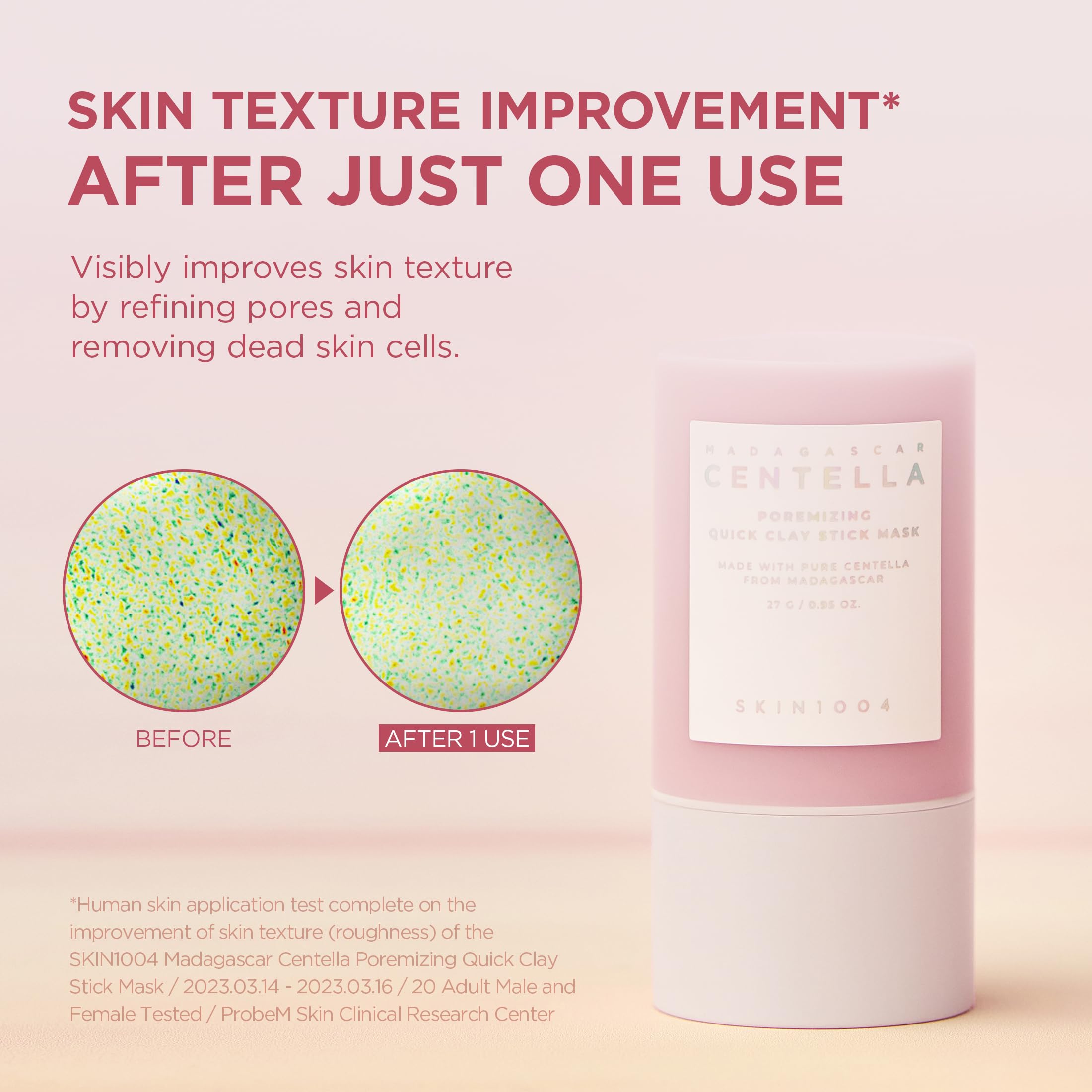 SKIN1004 Poremizing face application: mask gliding across the cheek for pore care.
