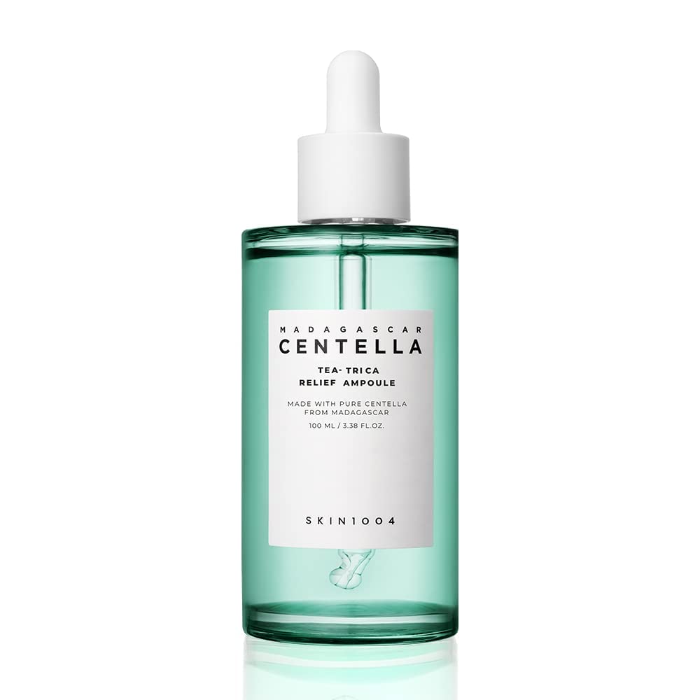 SKIN1004 Tea-Trica Relief Ampoule bottle front view shows soothing hydration for sensitive skin.