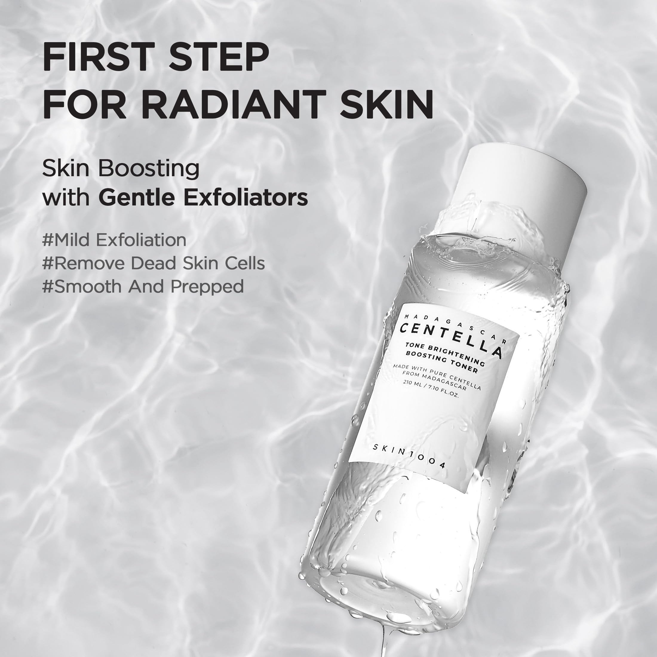 SKIN1004 Tone Glowing Boosting Toner label showing MadeWhite and Niacinamide benefits