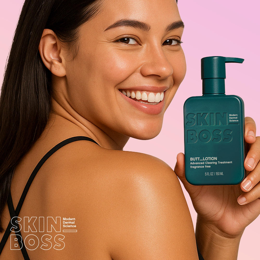 SKINBOSS Anti-Blemish Body Lotion buttocks-area delivers gentle hydration with a non-greasy finish.