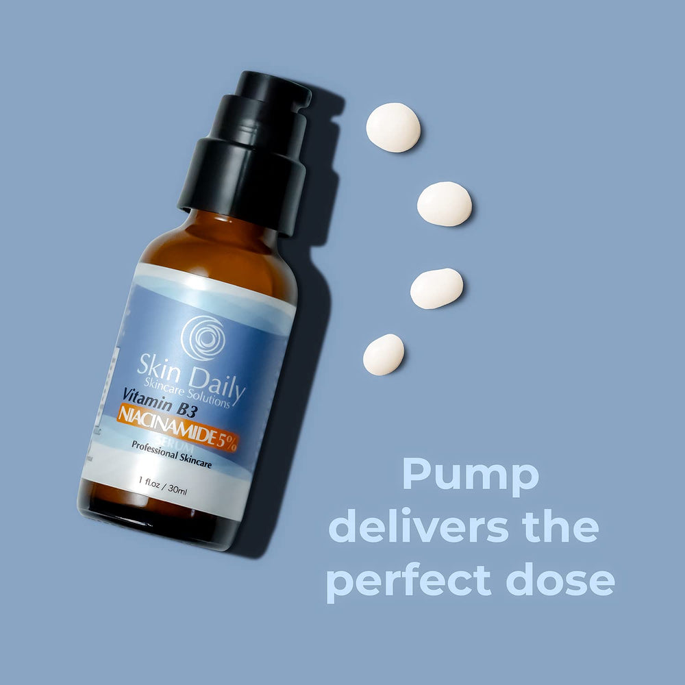 SkinDaily Niacinamide Serum label highlights 5% concentration.