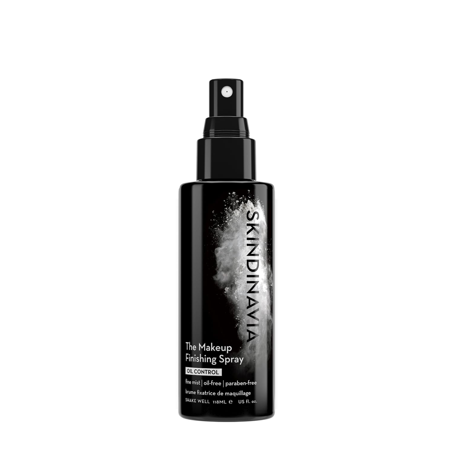 SKINDINAVIA makeup finishing spray bottle offers smudge-free all-day wear and oil control.