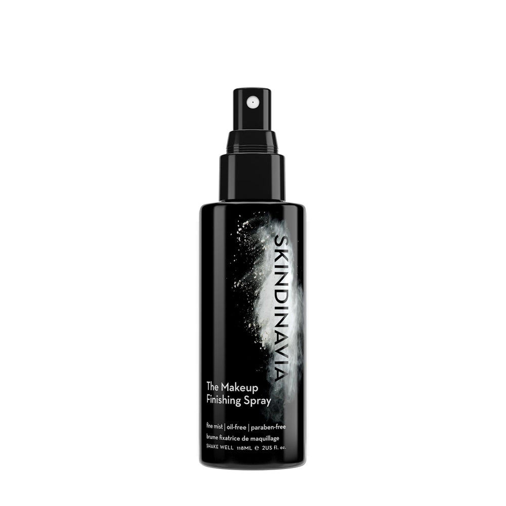 Skindinavia makeup finishing spray bottle enhances all-day wear with a feather-light mist.