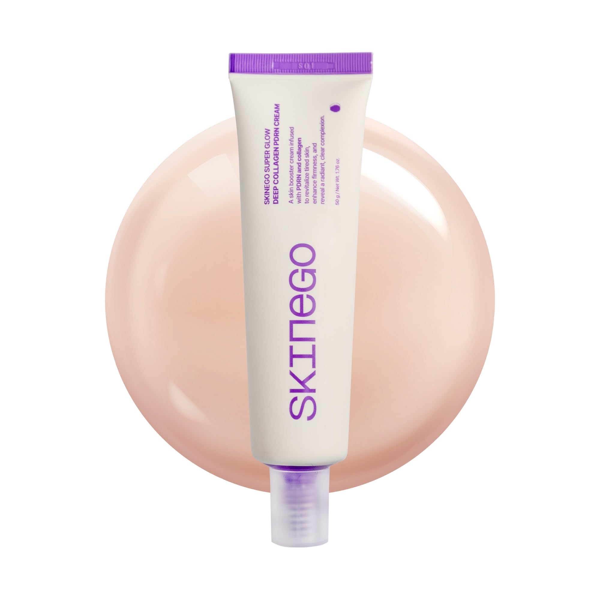 SKINEGO Super Glow Deep Collagen PDRN Cream bottle shows premium hydration for radiant skin
