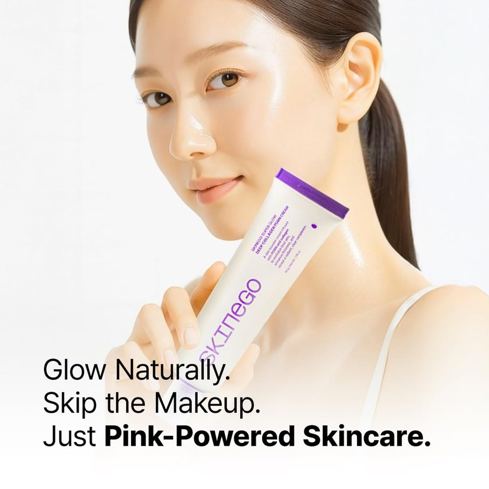SKINEGO Super Glow Deep Collagen PDRN Cream jar closeup highlights high-dose formula for plump skin