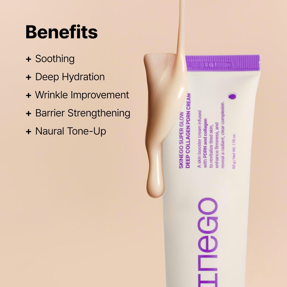 SKINEGO cream swatch displays instant dewy hydration on skin