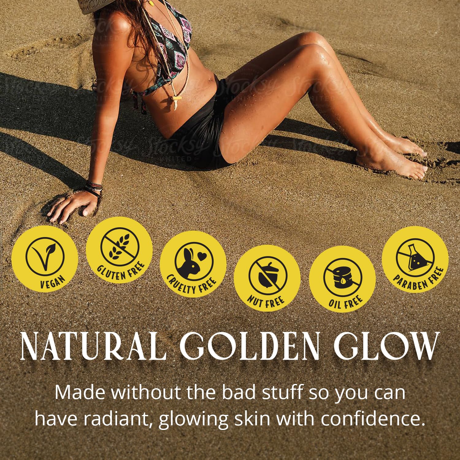 Skinerals Self Tanner Mousse applied to face and body for natural color buildup.