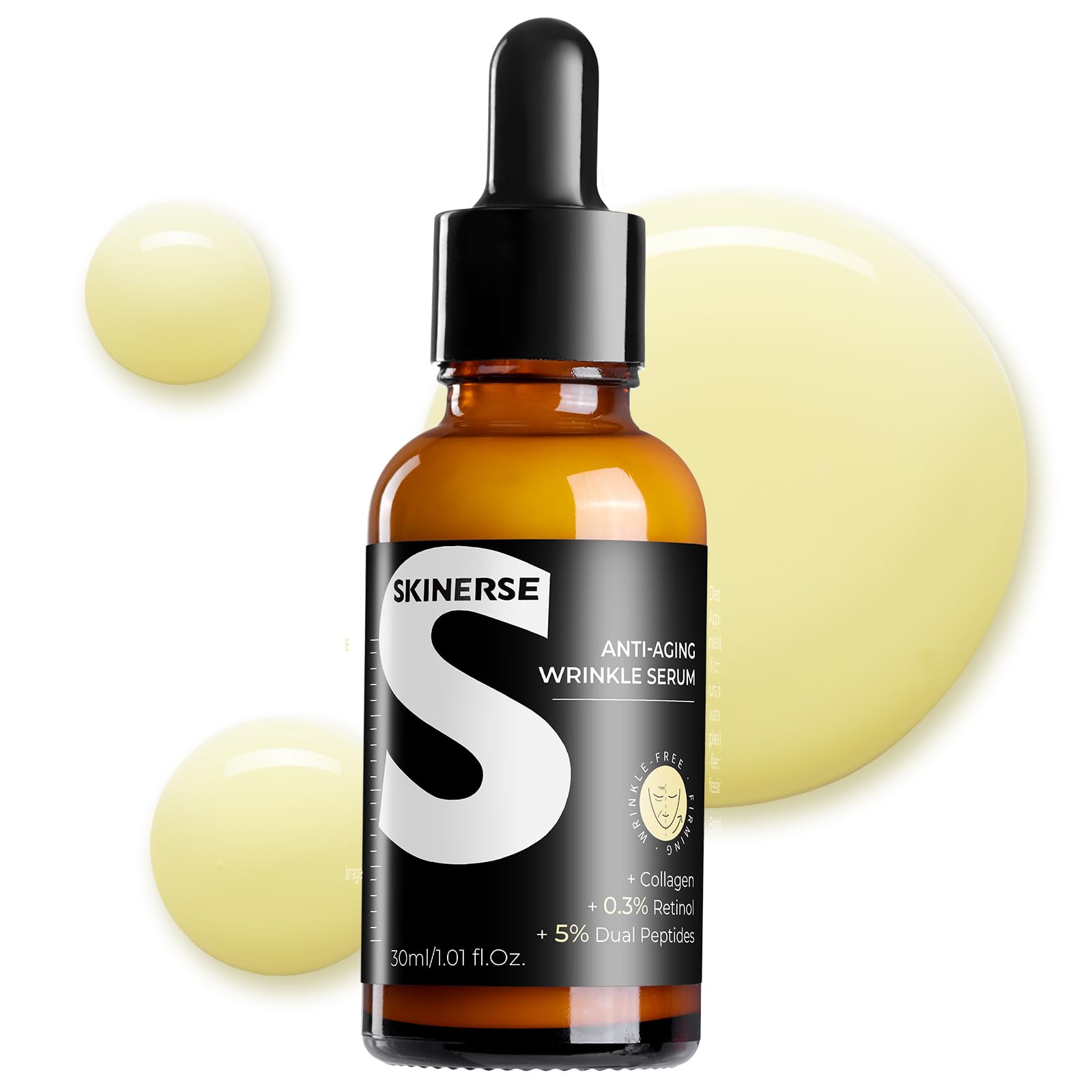 SKINERSE retinol serum bottle close-up for anti-aging care.