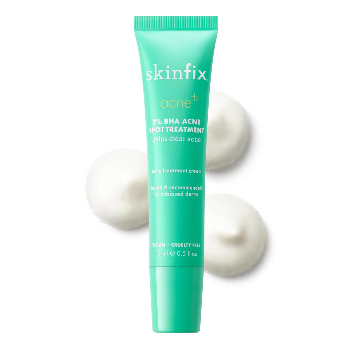 Skinfix 2% BHA Spot Treatment bottle shows fragrance-free acne care design.