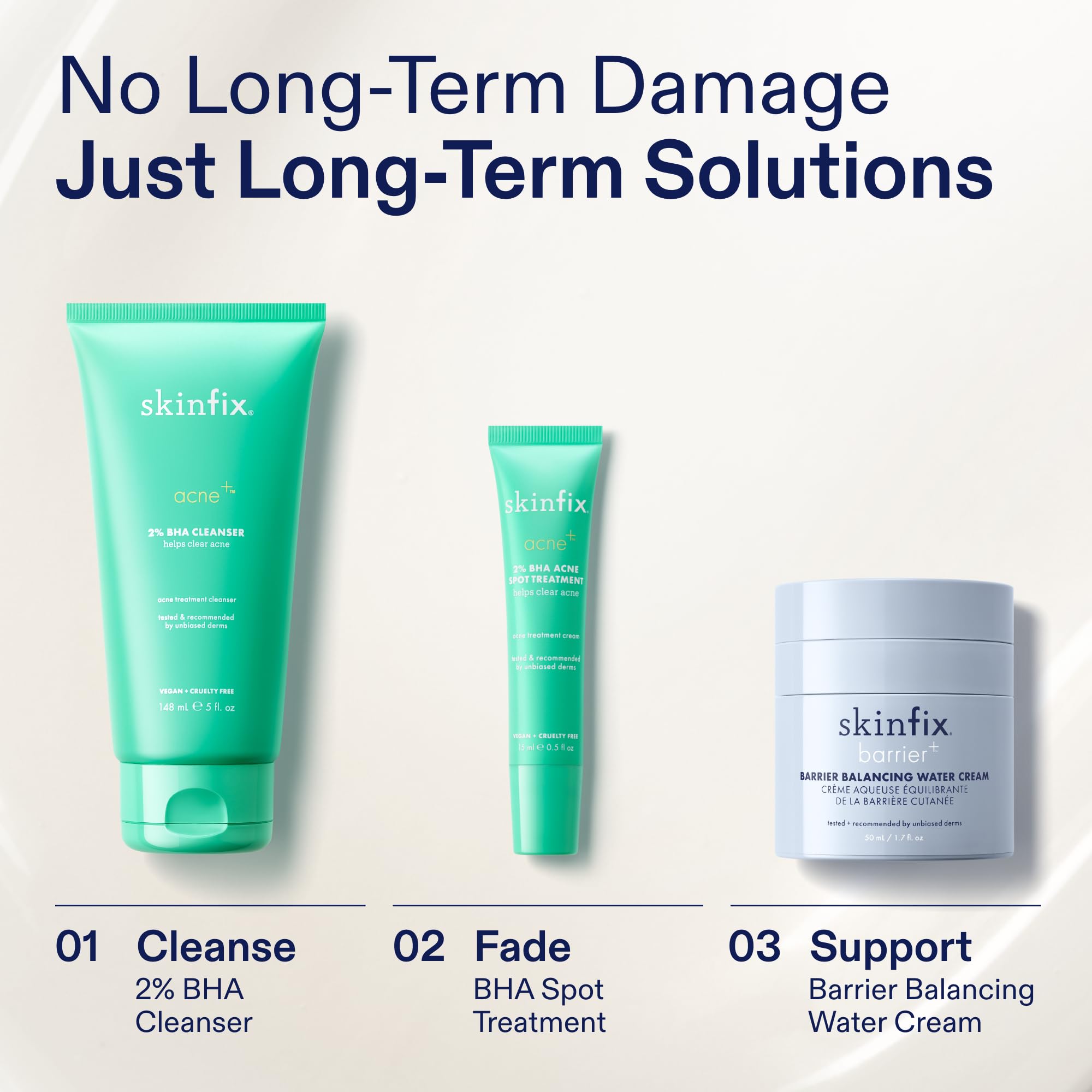 Skinfix 2% BHA Spot Treatment vegan cruelty-free icon beside product benefits.
