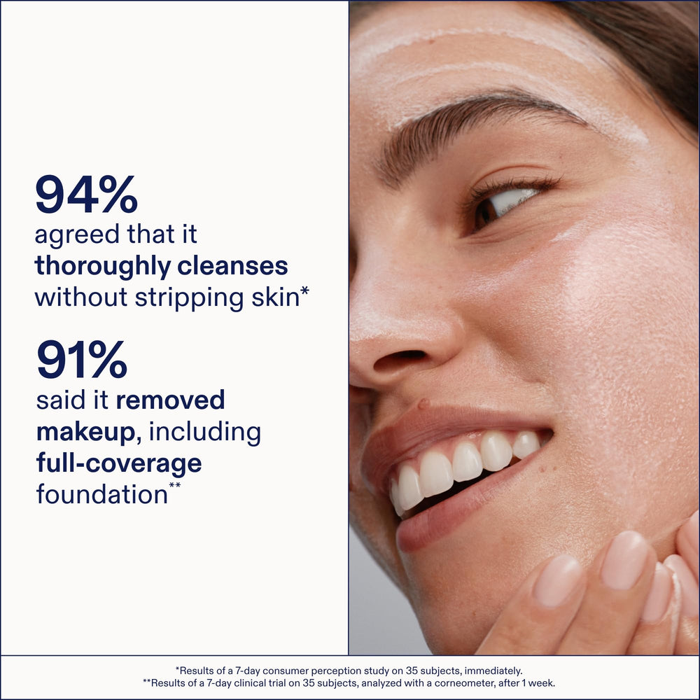 Skinfix ceramide + ectoin gel cleanser mini hand applying lather for makeup and SPF removal.