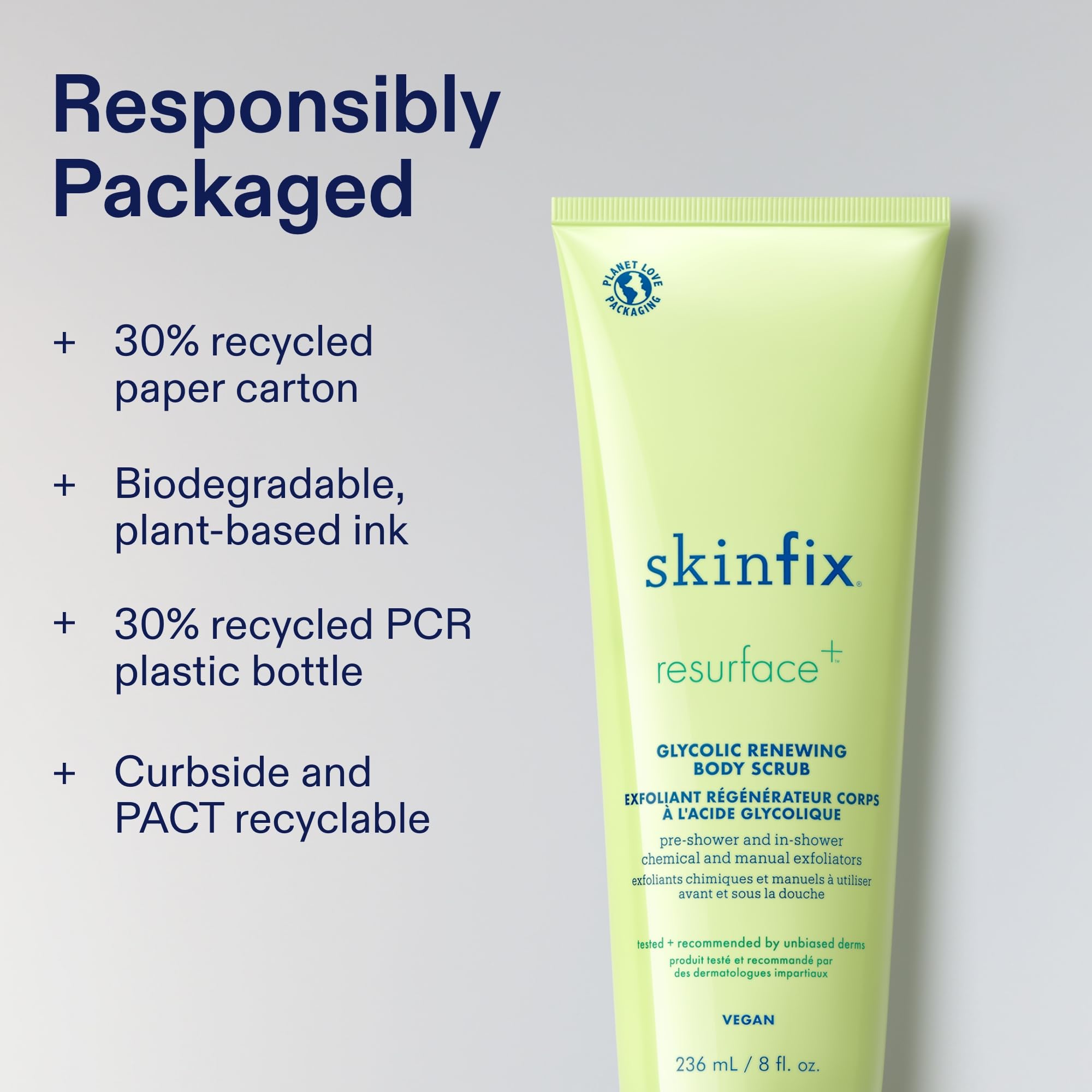 Skinfix Glycolic Renewing Scrub clinical-results photo infographic hints firmer skin