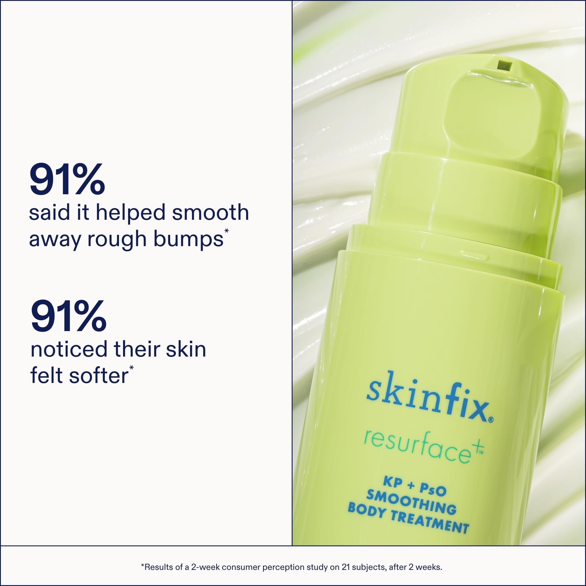 Skinfix KP+PsO smoothing cream texture closeup highlights creamy, hydrated skin.