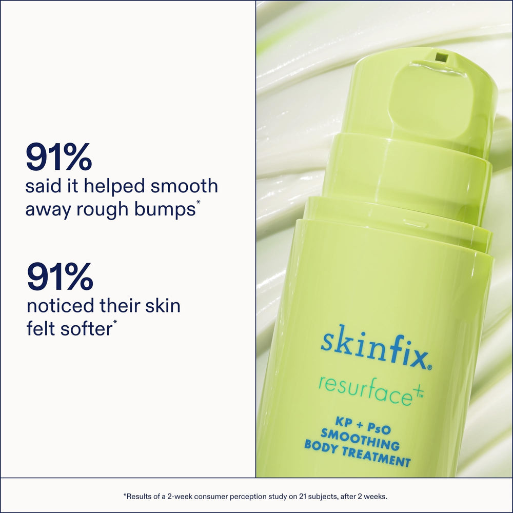 Skinfix KP+PsO smoothing cream texture closeup highlights creamy, hydrated skin.
