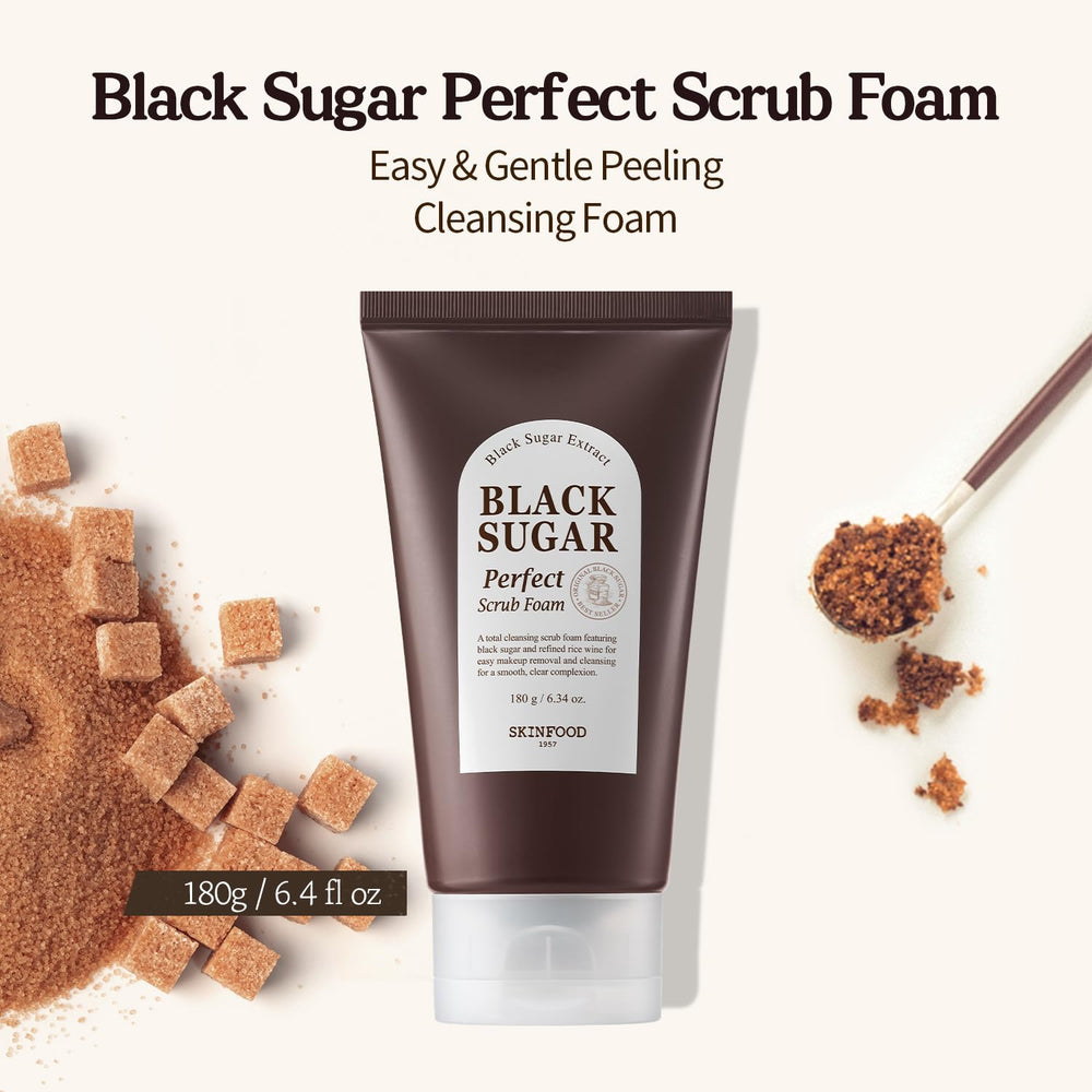 SKINFOOD 1957 black sugar granules provide gentle exfoliation for smoother skin.