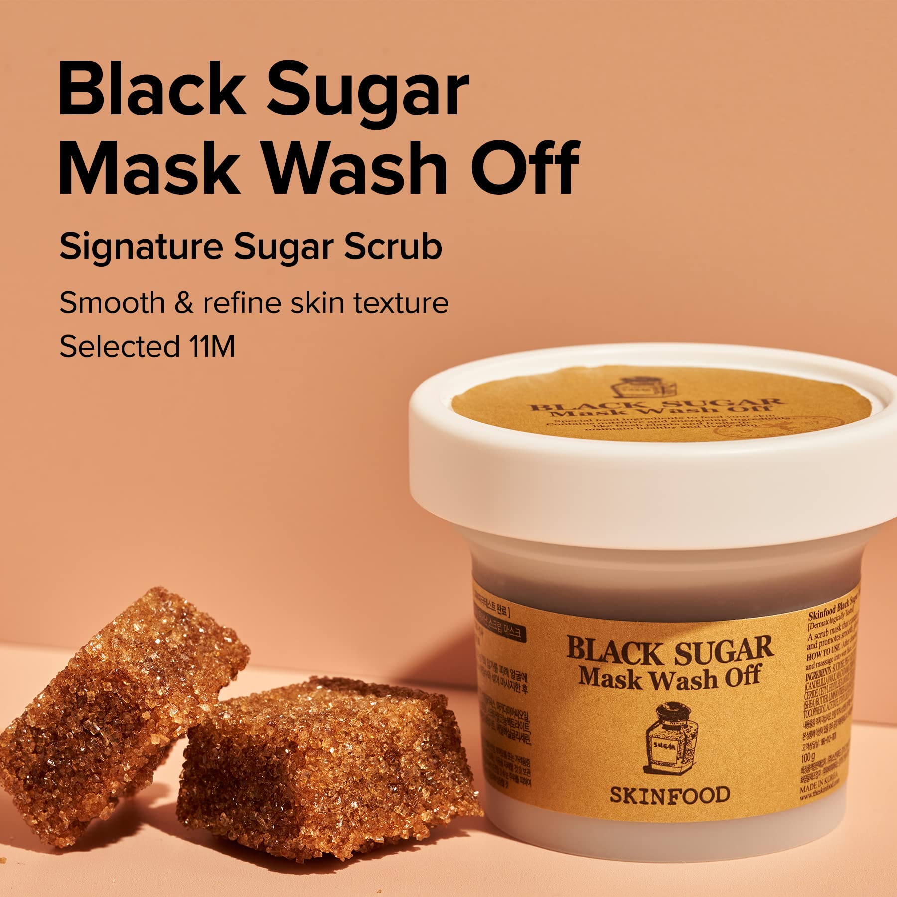 Skinfood 1957 Black Sugar Mask applied on damp skin for gentle exfoliation and brightening.