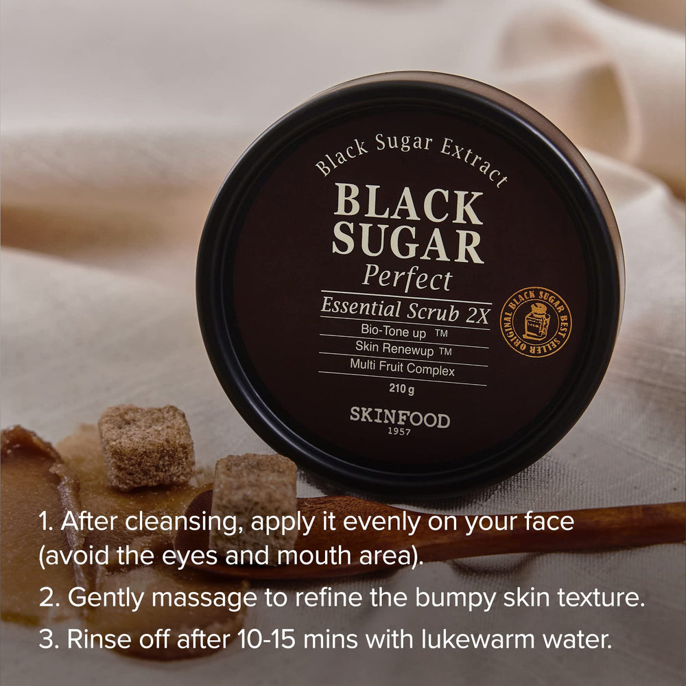 Skinfood 1957 Black Sugar Mask ingredients showcase nourishing sugars, plant oils, and rice wine.