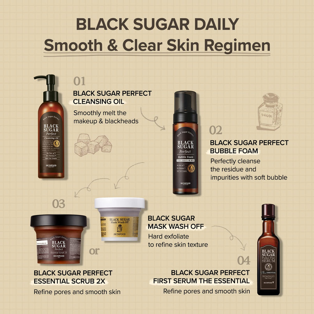 Skinfood 1957 Black Sugar Mask rinse with warm water for clean, refreshed skin.