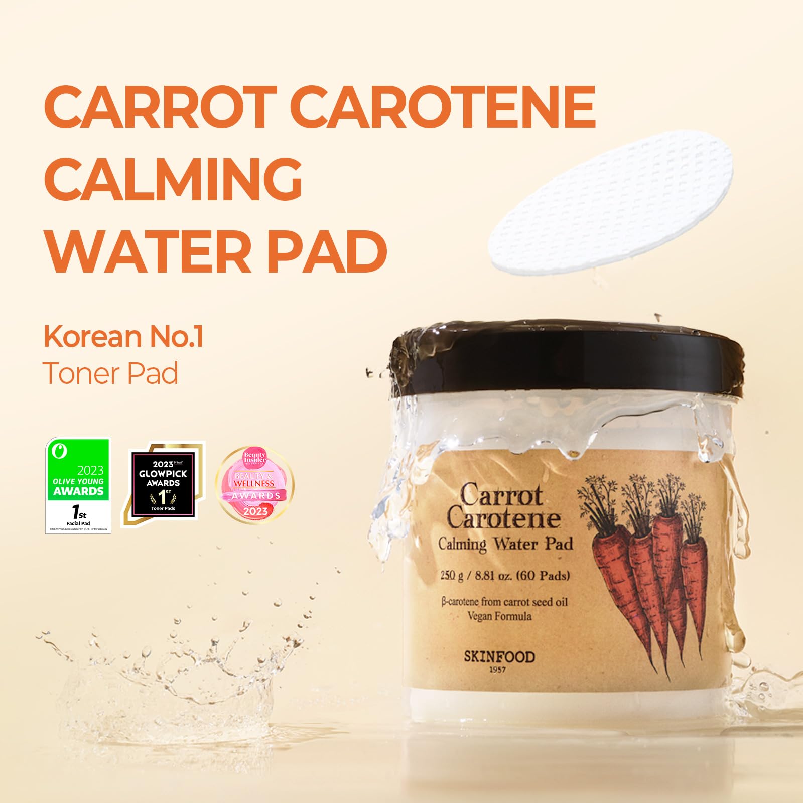 SKINFOOD 1957 carrot carotene calming water pads 100 percent cotton—soft, breathable sheets.