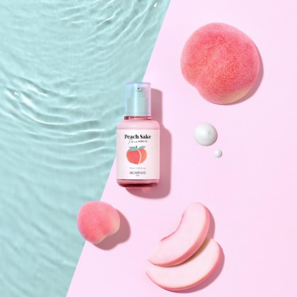 SKINFOOD Peach Sake Serum pump dispenser for easy daily application and dosing