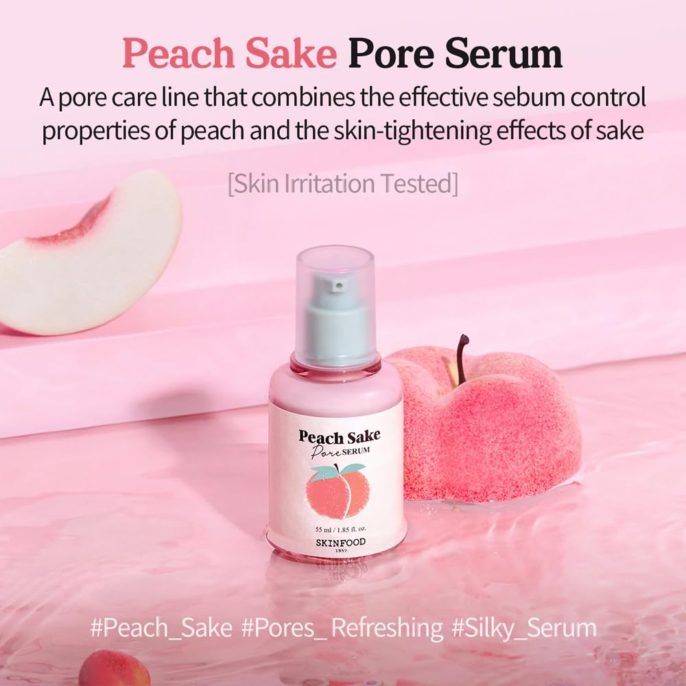 Sake extract close-up emphasizing pore-tightening properties and oil control