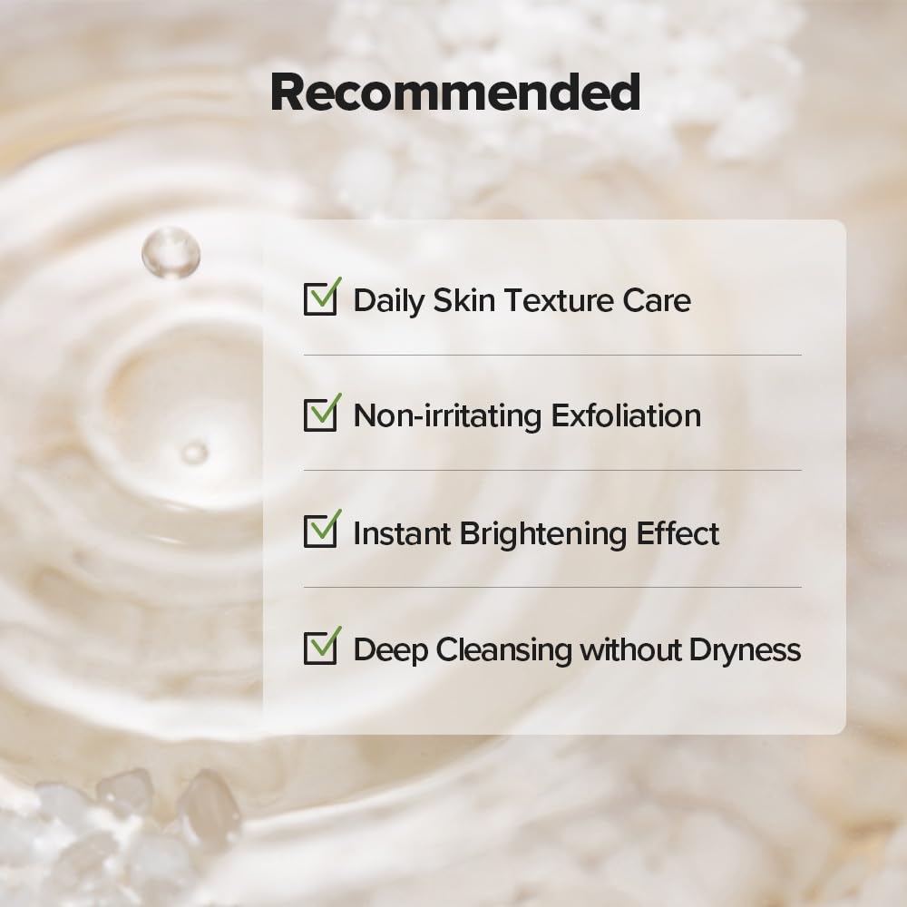 Application of SKINFOOD 1957 Rice Daily Scrub Foam on damp skin reveals soft exfoliation