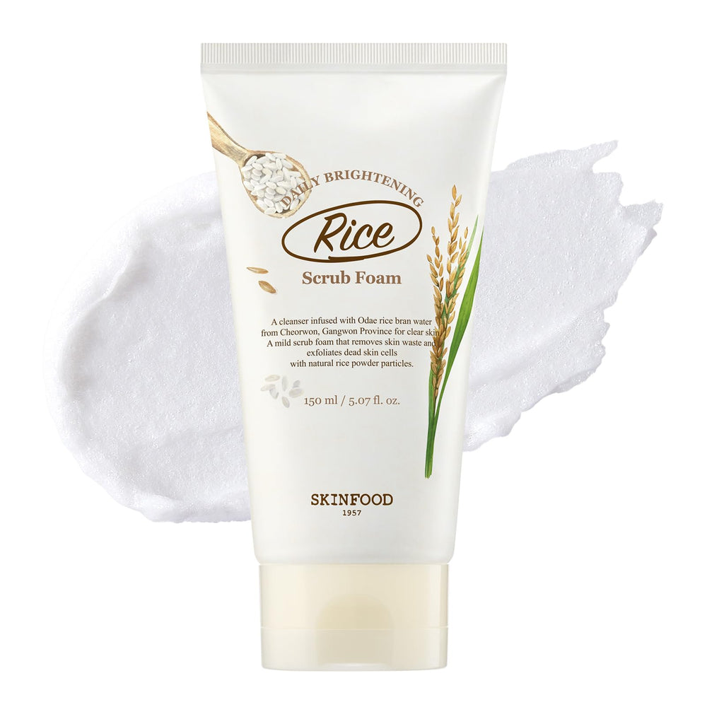 SKINFOOD 1957 Rice Daily Scrub Foam packshot showing gentle exfoliation for refreshed skin