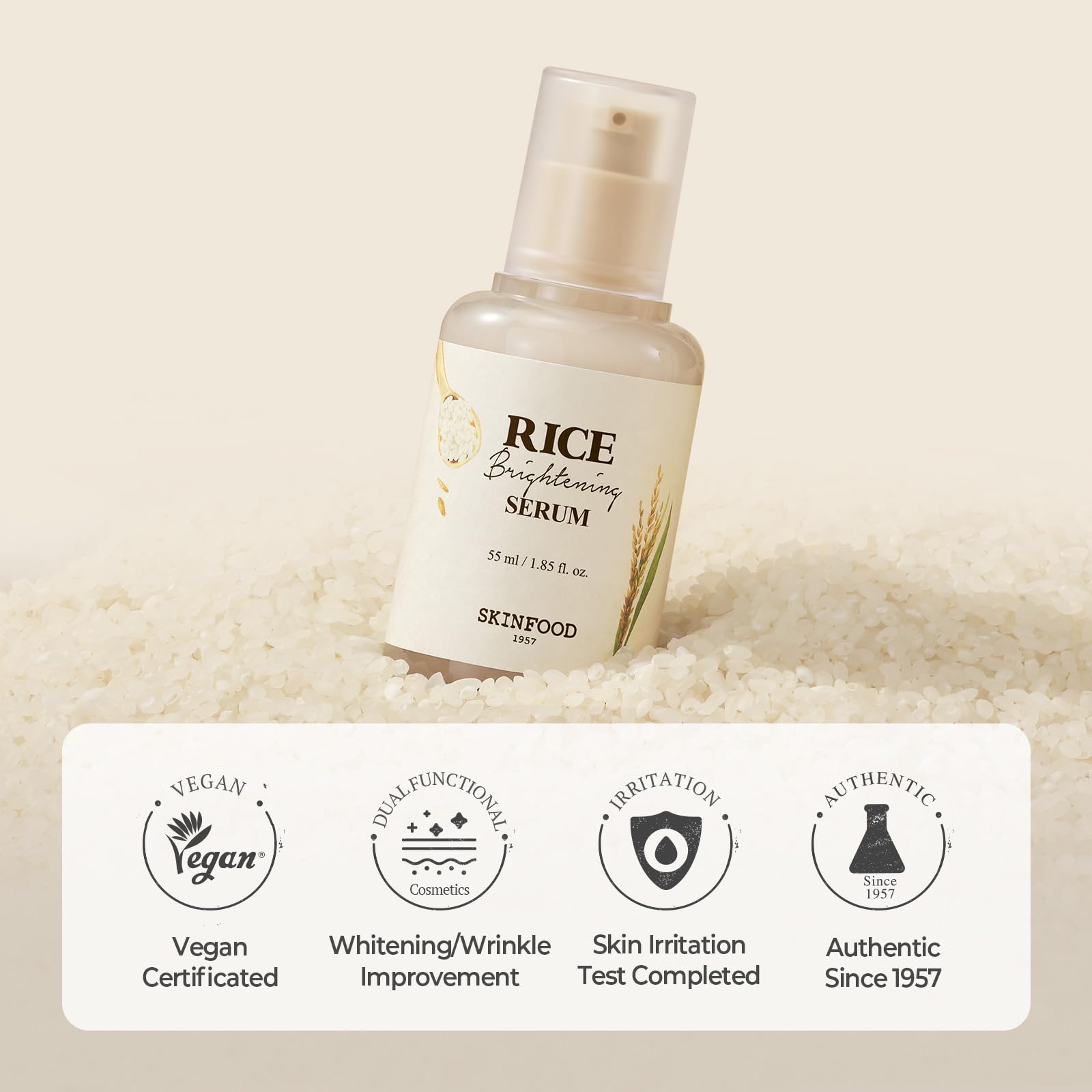 SKINFOOD 1957 Rice Serum heritage graphic highlights brand legacy
