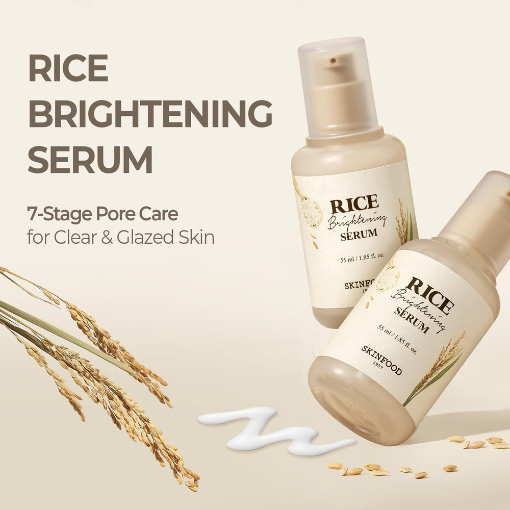 SKINFOOD 1957 Rice Serum pump-application closeup demonstrates smooth, fast-absorbing texture