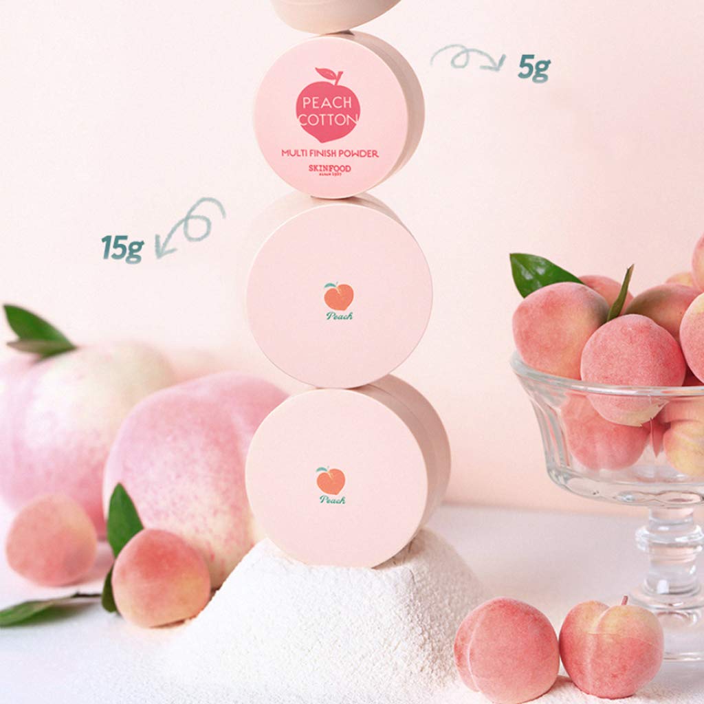 SKINFOOD air-jet milled powder closeup highlights ultra-fine texture for smooth makeup.