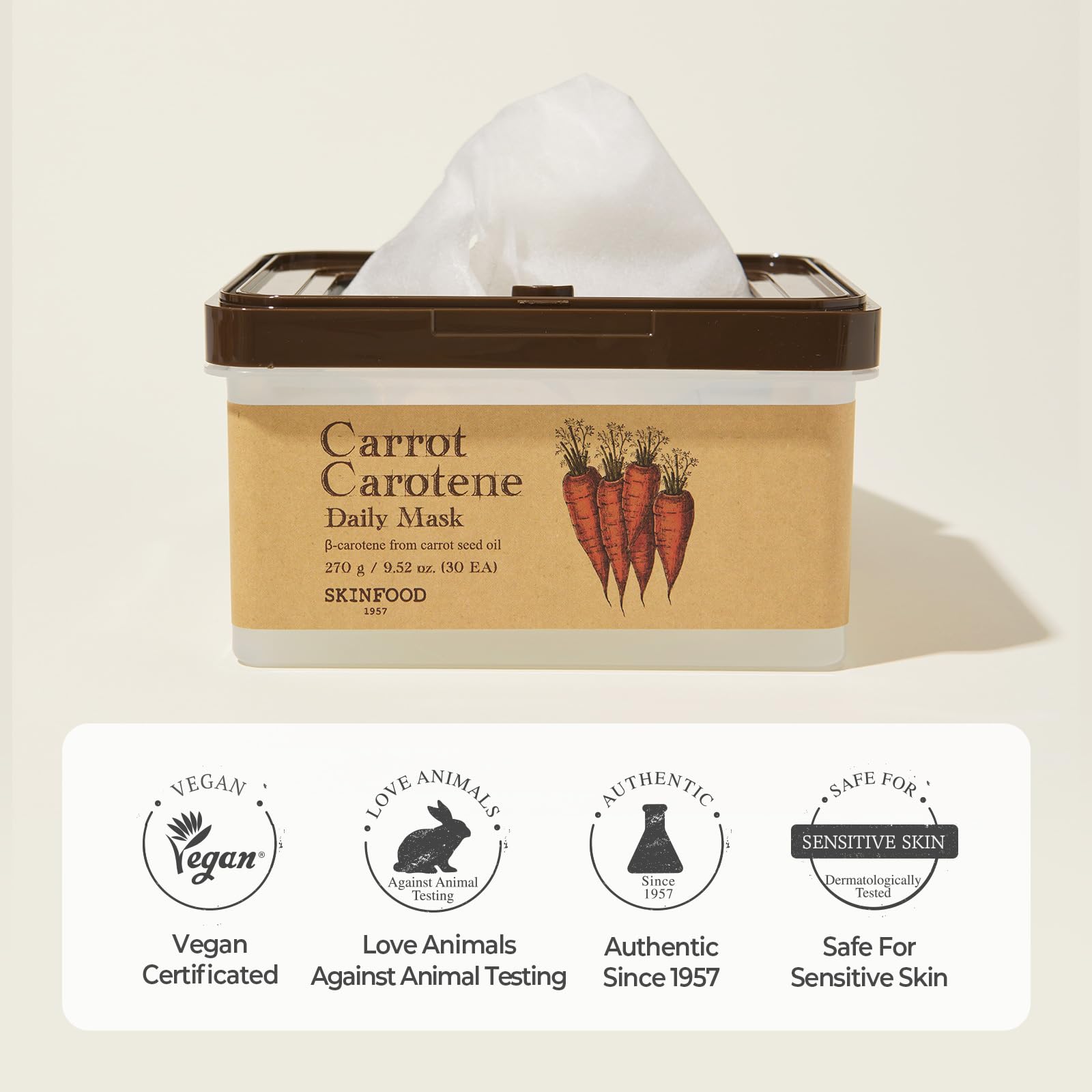 SKINFOOD carrot-carotene daily mask hydration detail showing moist essence on skin