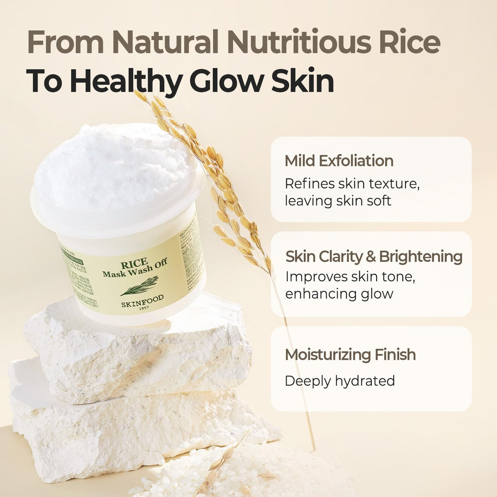 SKINFOOD Rice Mask Wash Off creamy consistency on skin demonstrates gentle exfoliation