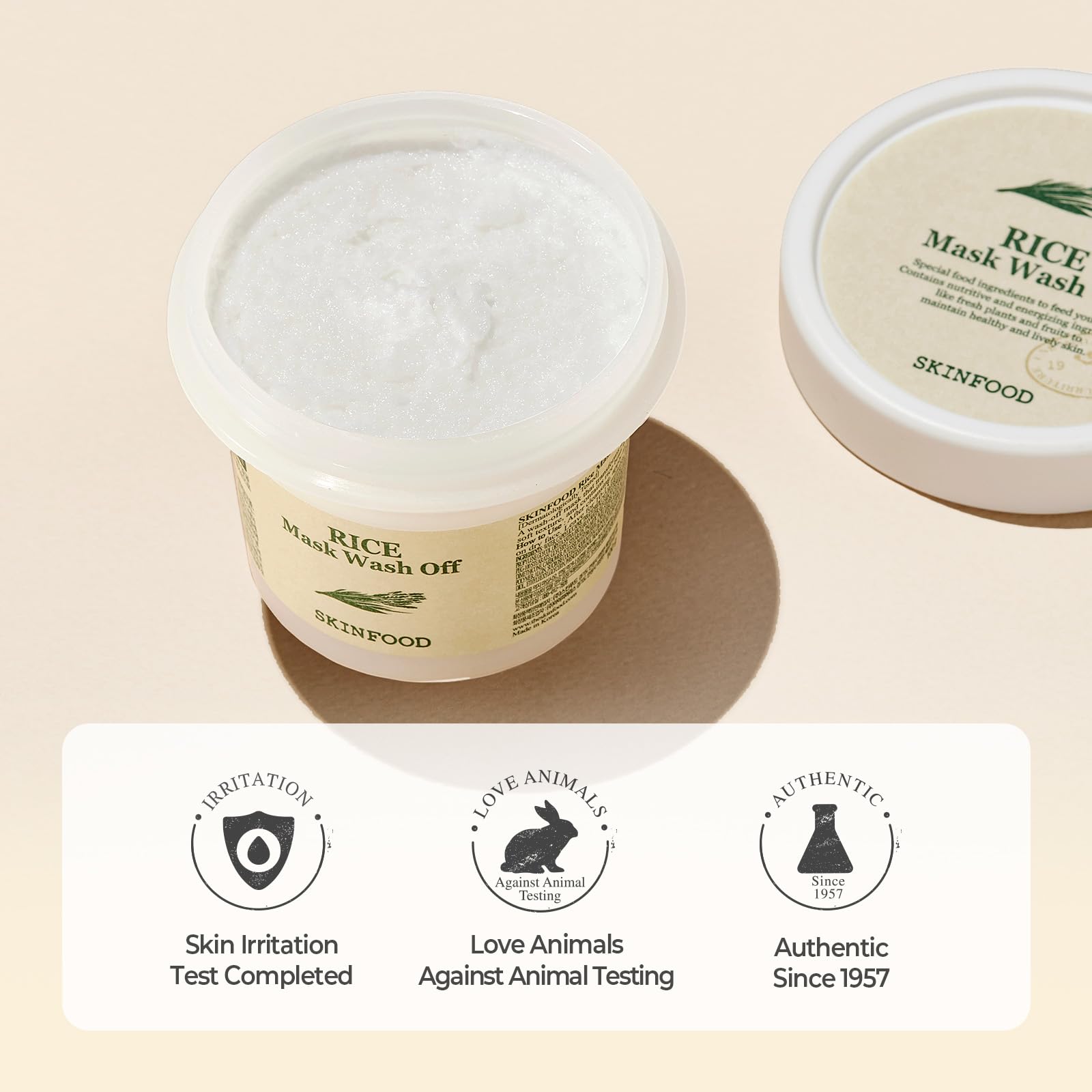SKINFOOD Rice Mask Wash Off glow finish after rinse supports luminous, even-toned skin