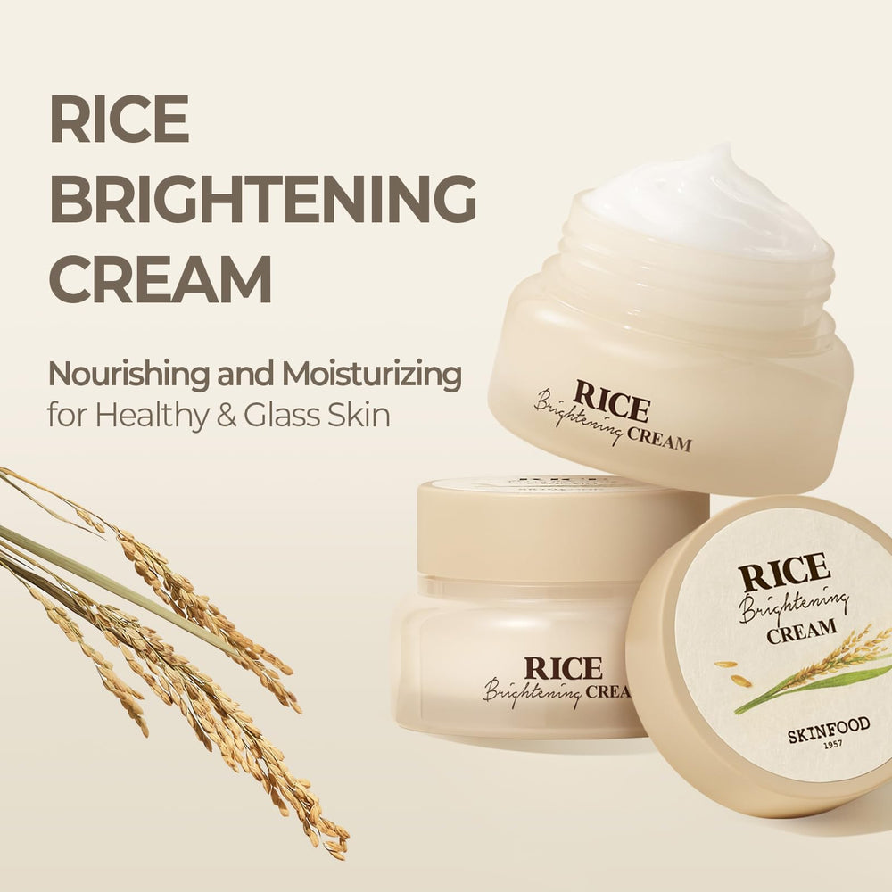 SKINFOOD 1957 Icheon rice grains close-up highlights premium ingredients supporting brightening.