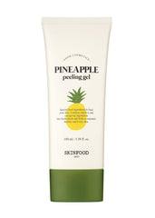 SKINFOOD 1957 Pineapple Peeling Gel bottle close-up shows luminous exfoliating formula for smoother skin.