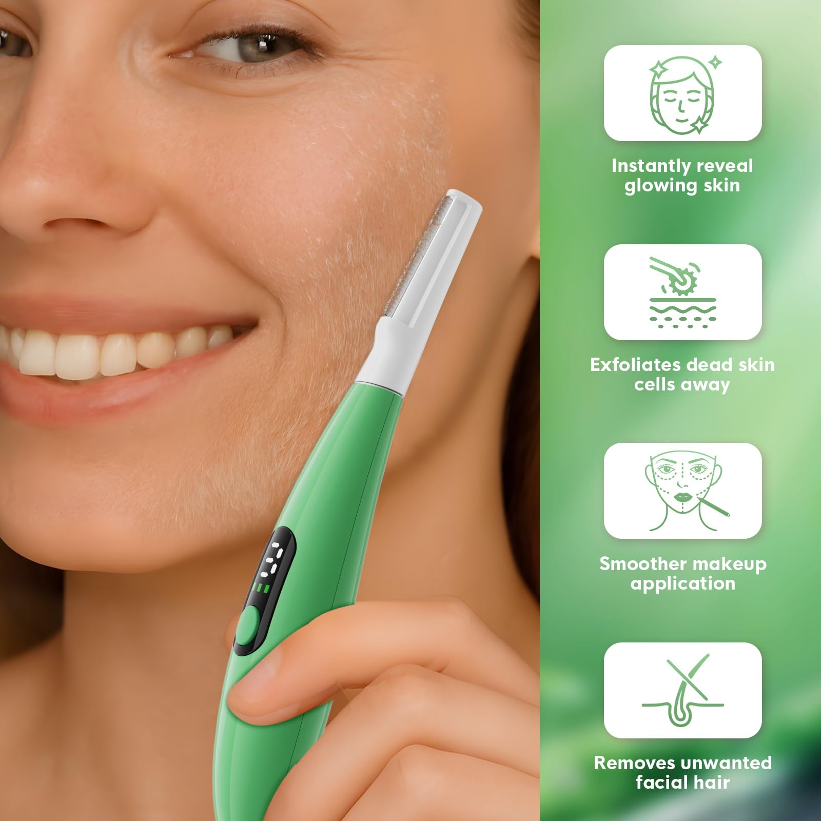 Skinharbor Sonic Dermaplane after-use glow — skin looks brighter and more radiant.