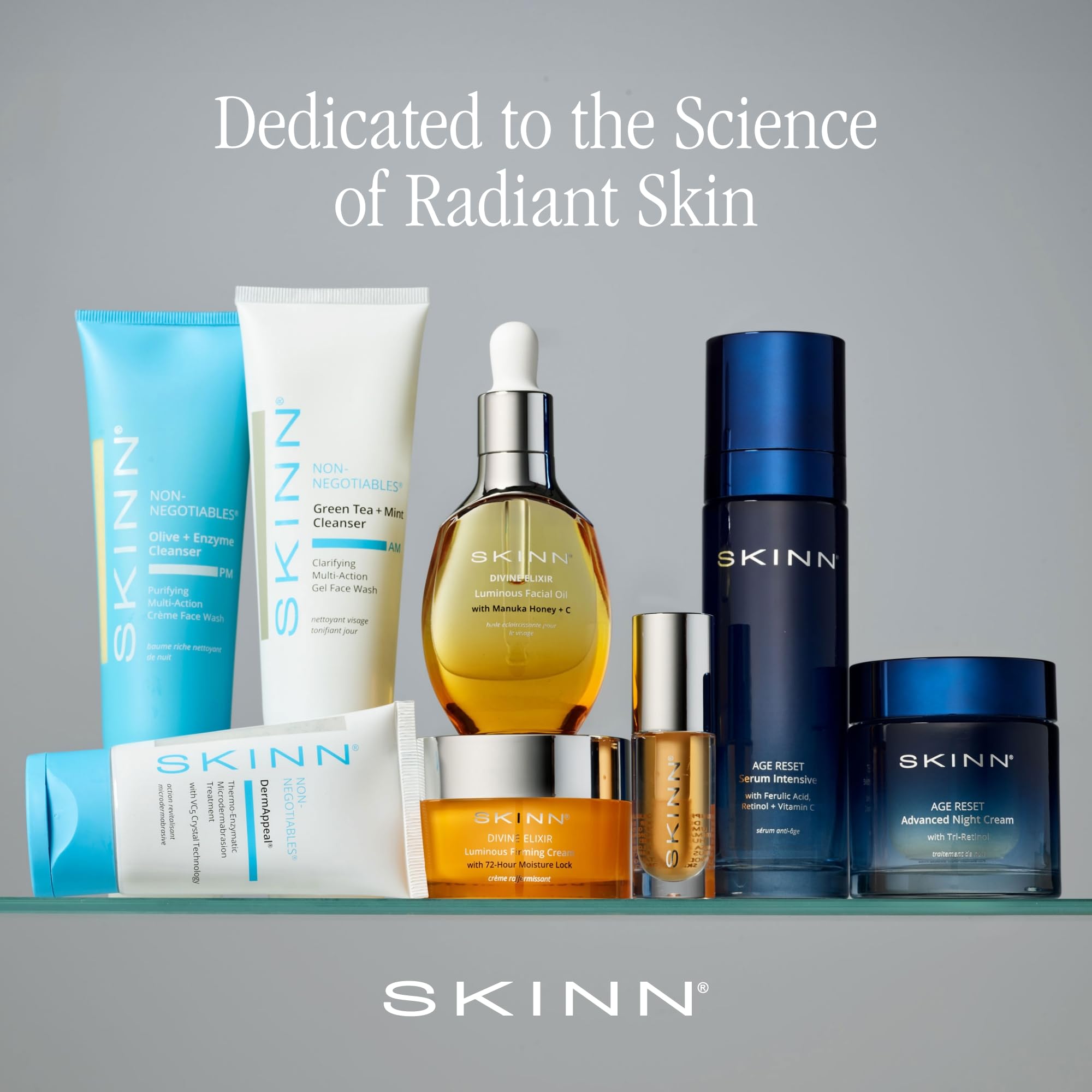 SKINN DermAppeal glow finish image suggests dewy radiance after exfoliation