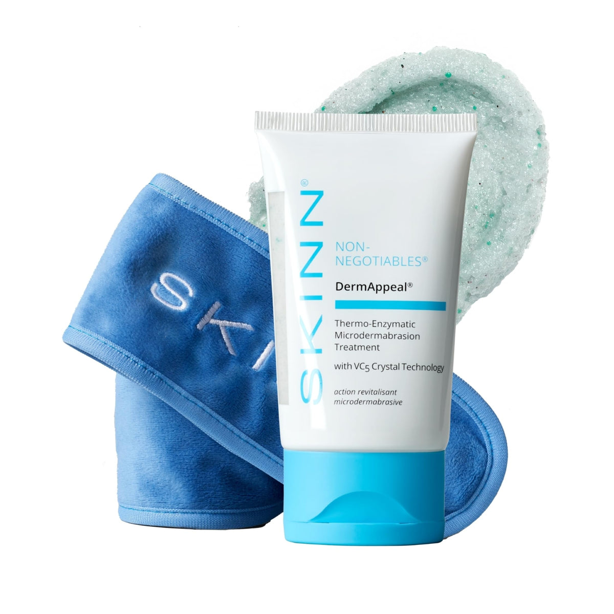 SKINN DermAppeal packaging image highlights premium exfoliation for at-home spa prep