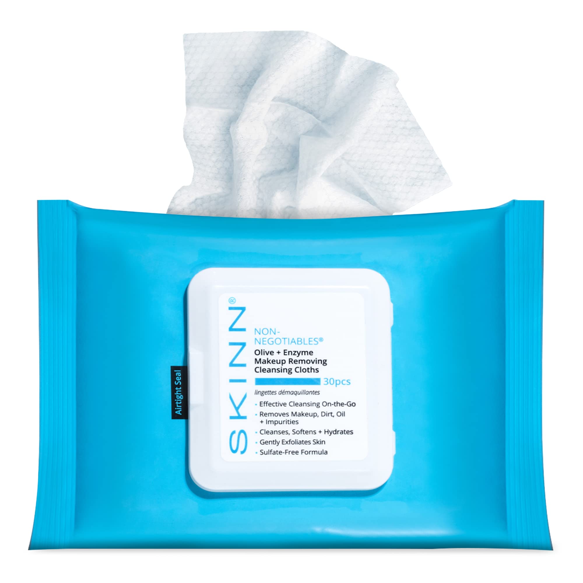 SKINN facial cleansing wipes pack, resealable and travel-ready for quick cleanse