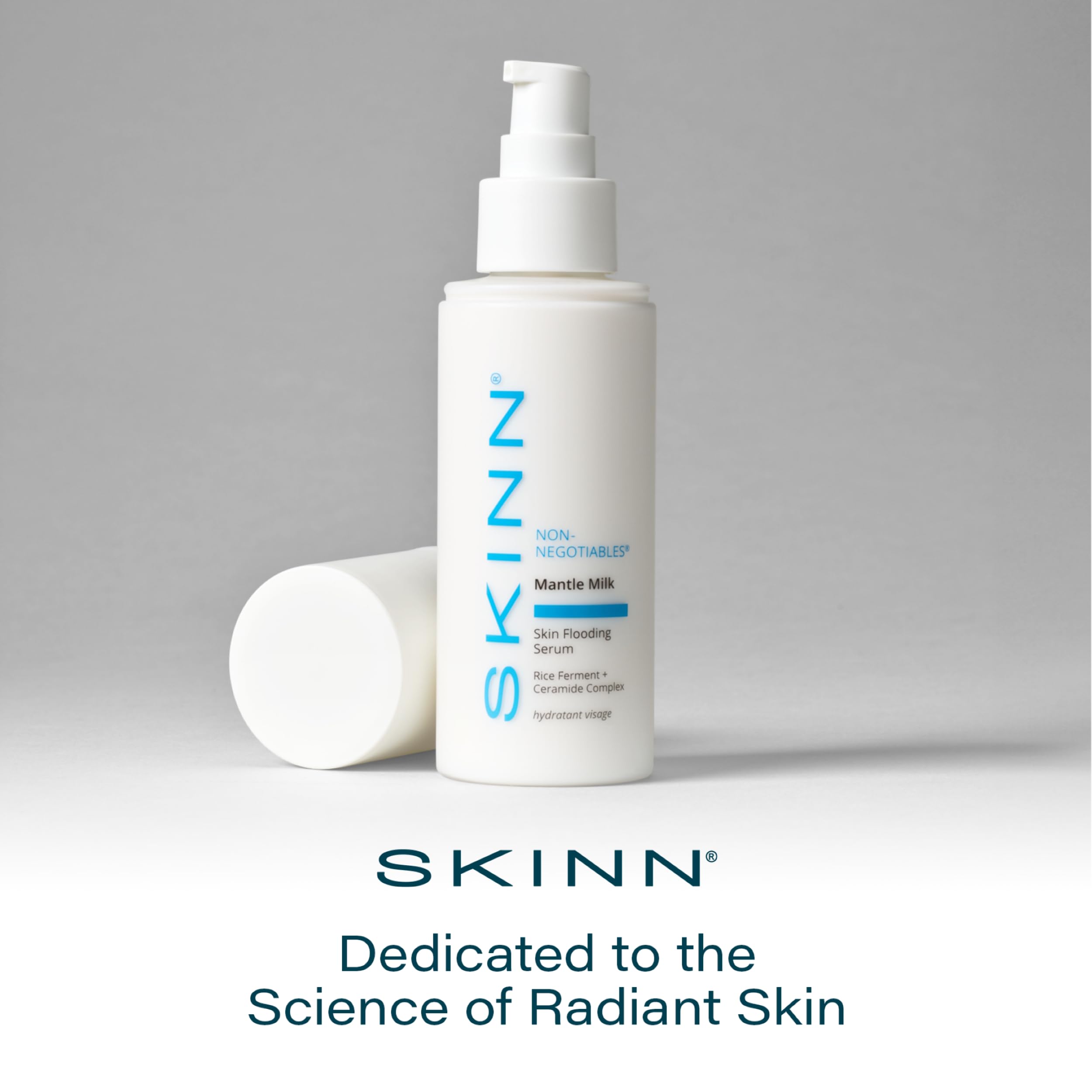 Pump dispense of SKINN Mantle Milk Serum for easy application and hydration