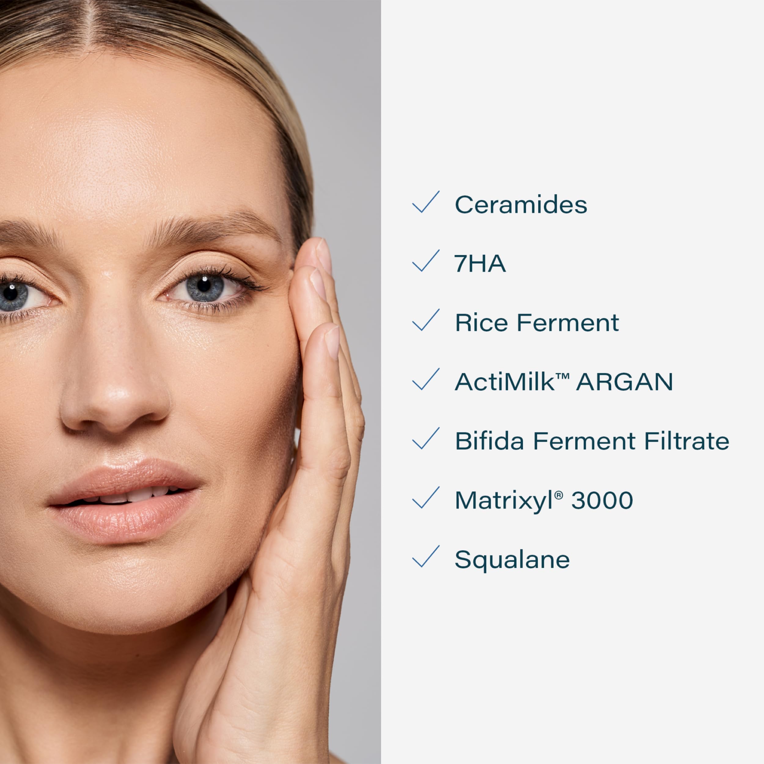 Swatch of SKINN Mantle Milk Serum on skin showing plump, hydrated look