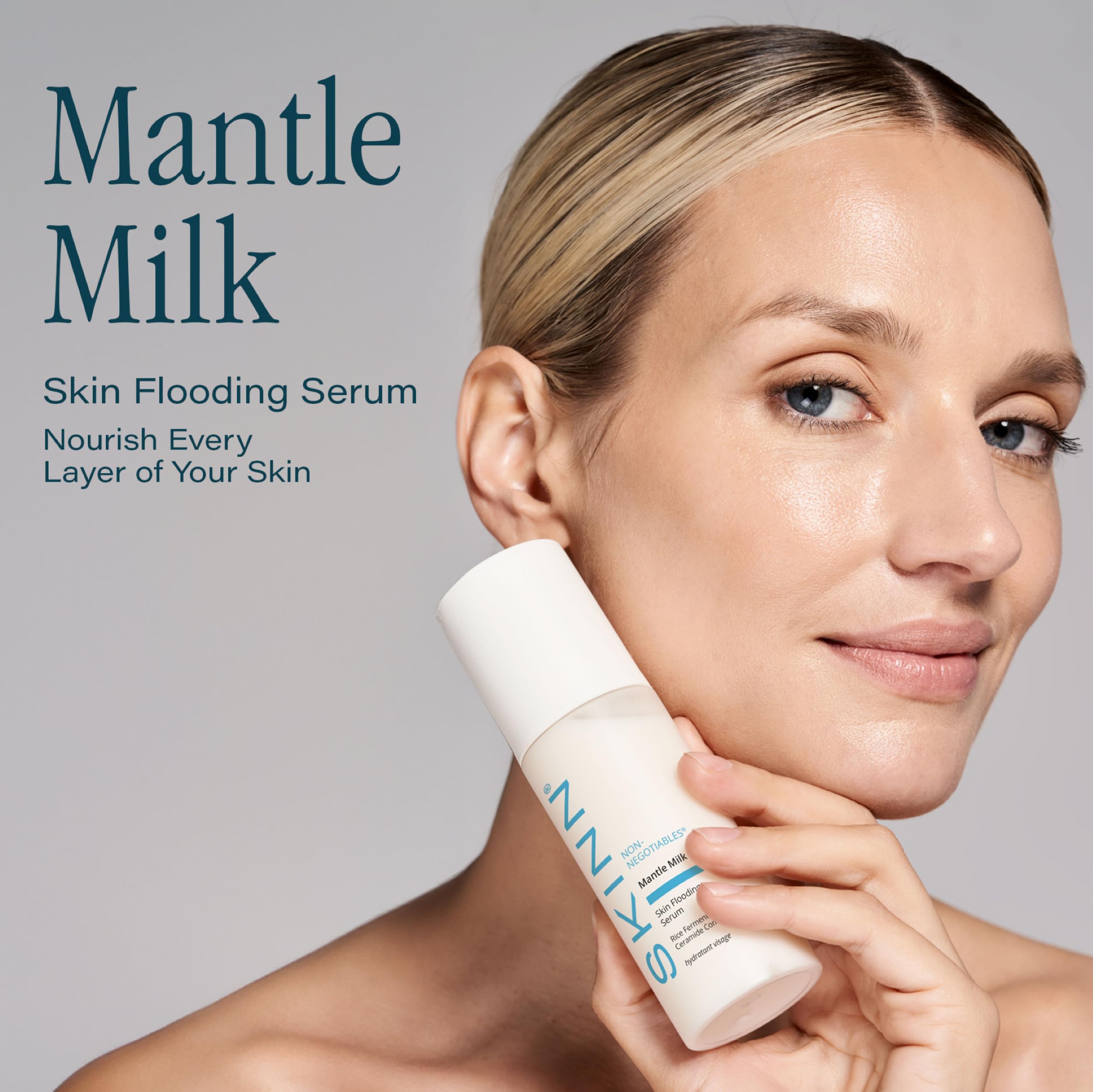 Close-up of SKINN Mantle Milk Serum milky texture for lasting moisture