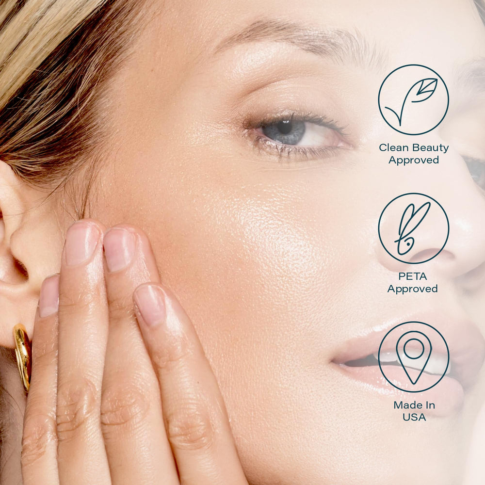 SKINN display with mirror suggests use on face, neck, and decollete for comprehensive care.