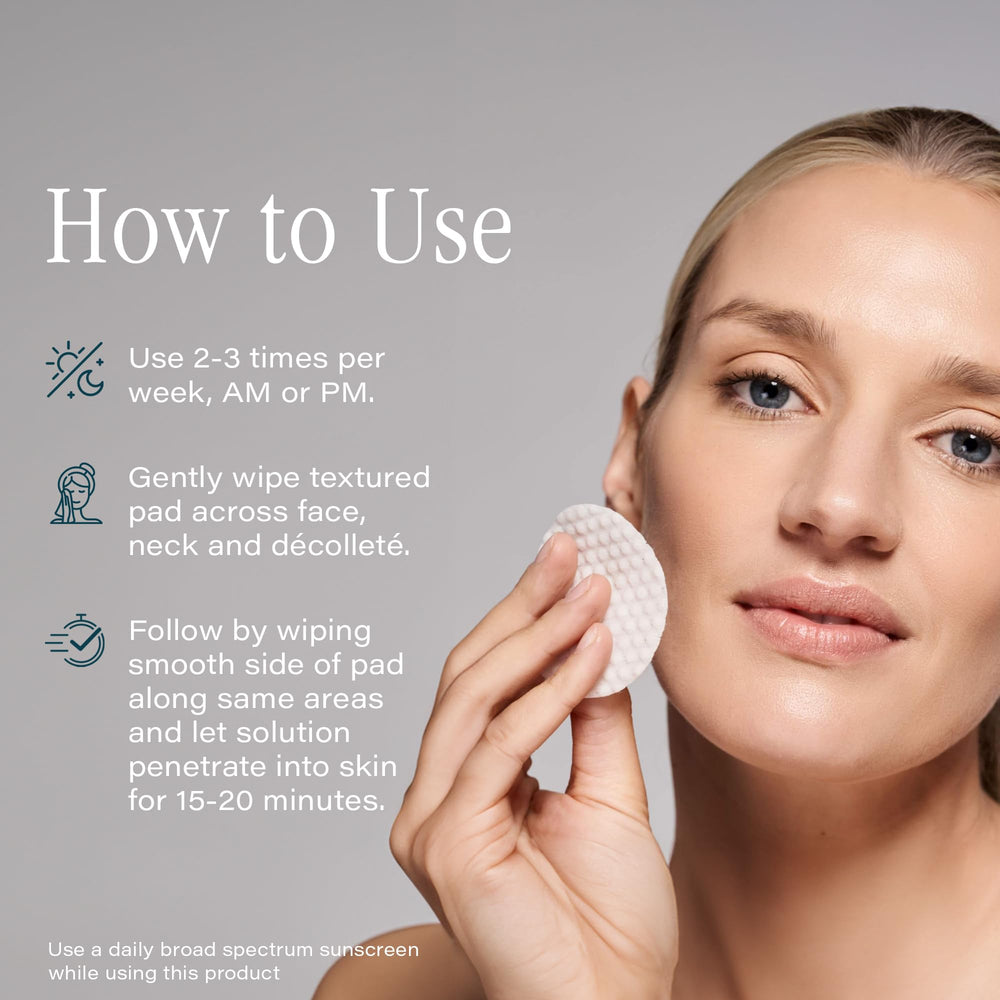 SKINN pad in hand demonstrates even coverage for targeted exfoliation.