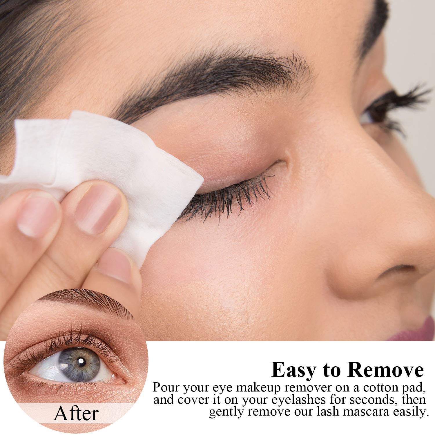 SKINOSM no-clump application image highlights even coating on lashes.