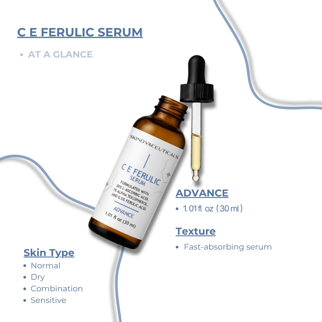 SkinovaCeuticals morning routine tray with bottle signals all-day antioxidant defense concept.