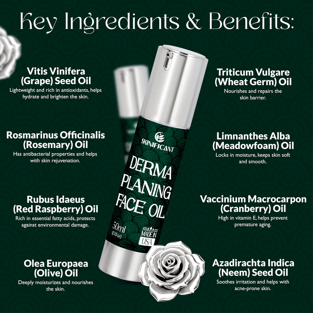 Skinificant face oil dermaplaning closeup-texture highlights lightweight hydration post-exfoliation.